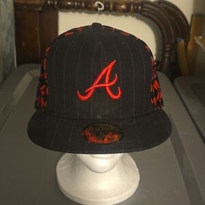 59Fifty New Era Atlanta Braves FITTED Hat 5950 Black/red/ Pinstripe MLB 7 3/8